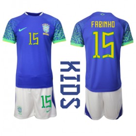 Brasilien Fabinho #15 Borta Kläder Barn VM 2022 Kortärmad (+ Korta byxor)